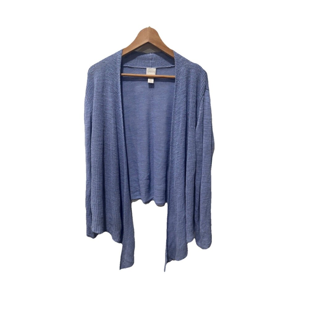 Chicos Open Knit Blue/purple Size 4 Ramie Lightweight Cardigan